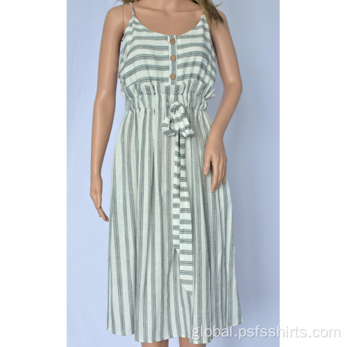 Women Loose Striped Dress Women Strapless Dress with Button Design Factory